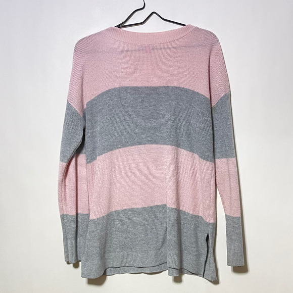 Vince Camuto Sweater Womens Medium Pink Gray Color Block Knit Pullover Baggy - Picture 2 of 14